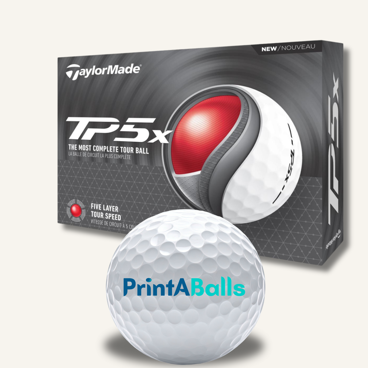 Custom Single-Sided Logo TaylorMade TP5x Golf Balls